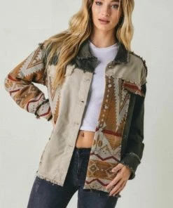 Davi&Dani Aztec Printed Button Down Shacket Jackets