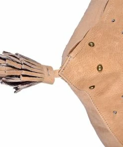 HiEnd English Tan Leather Hide Throw Pillow W/ Studs And Tassel, 20x20 Decor