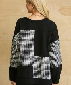 GiGio Textured Houndstooth And Color Block Knit Top
