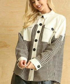 GiGio Blouses Houndstooth And Corduroy Mixed Shacket