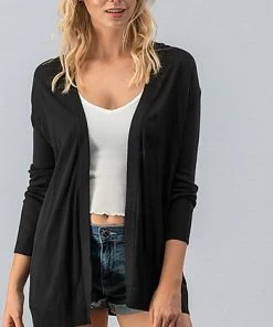Love Note Black Open Front Drop Shoulder Cardigan