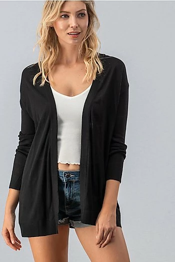 Love Note Black Open Front Drop Shoulder Cardigan