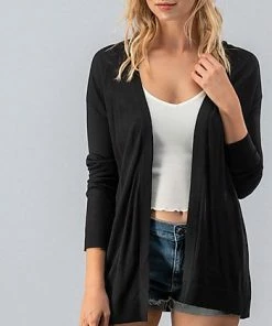 Love Note Black Open Front Drop Shoulder Cardigan