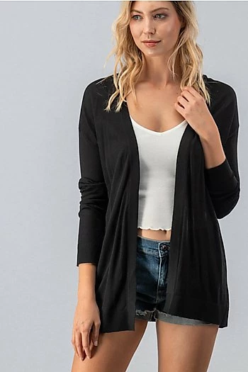 Love Note Black Open Front Drop Shoulder Cardigan