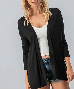 Love Note Black Open Front Drop Shoulder Cardigan