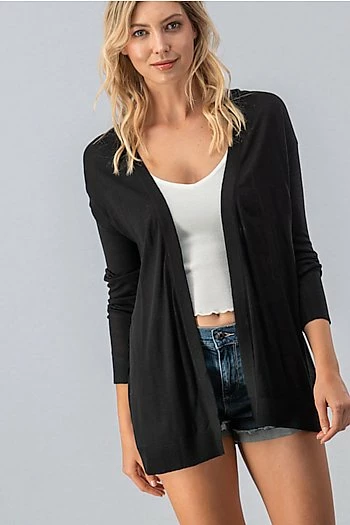Love Note Black Open Front Drop Shoulder Cardigan