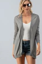 Love Note Dusters - Kimonos Grey Open Front Drop Shoulder Cardigan