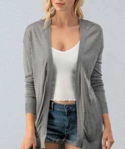 Love Note Dusters - Kimonos Grey Open Front Drop Shoulder Cardigan