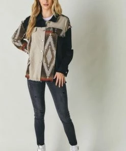 Davi&Dani Aztec Printed Button Down Shacket Jackets