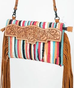American Darling Multi-Striped Woven Clutch W/ Fringe Bags