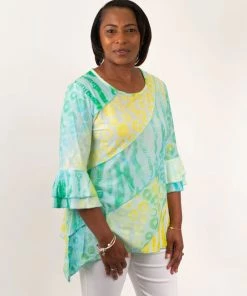 Adore Apparel Burnout Bell Sleeve Top - Green/Multicolor Accessories