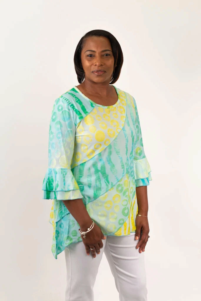 Adore Apparel Burnout Bell Sleeve Top - Green/Multicolor Accessories