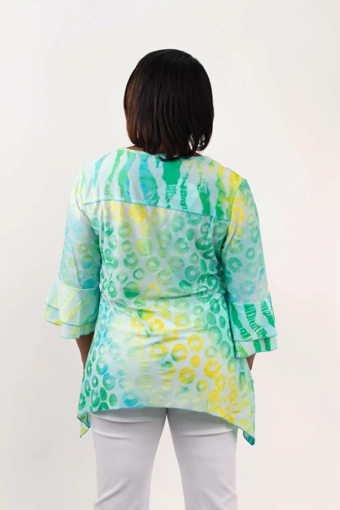 Adore Apparel Burnout Bell Sleeve Top - Green/Multicolor Accessories