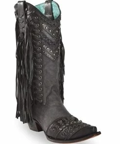 Corral Women's Studded Side Fringe Cowgirl Boot Snip Toe - C3006 (PM)