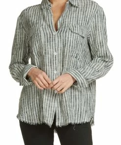 Ladies Elan White And Black Stripe Shirt