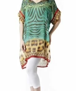 Tunics Orange Fashion Digital Animal Print Chiffon Tunic