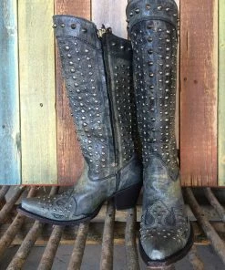 Corral Gray Leather Zip Studded Snip Toe Cowboy Boots C2791 (PM)