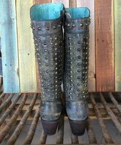 Corral Gray Leather Zip Studded Snip Toe Cowboy Boots C2791 (PM)
