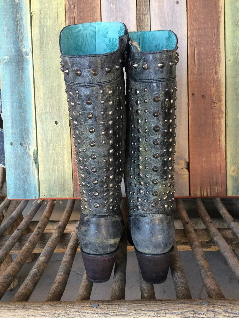 Corral Gray Leather Zip Studded Snip Toe Cowboy Boots C2791 (PM)