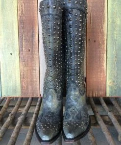 Corral Gray Leather Zip Studded Snip Toe Cowboy Boots C2791 (PM)