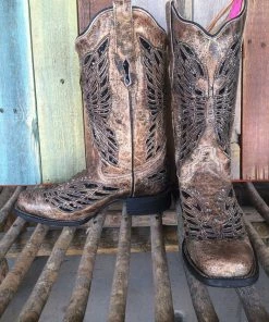 Boots Corral LADIES BRONZE/BLACK SEQUINS & CRYSTAL BUTTERFLY CORRAL WESTERN BOOT R1226 (PM)