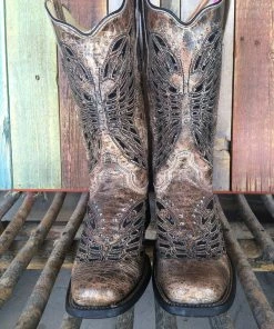 Boots Corral LADIES BRONZE/BLACK SEQUINS & CRYSTAL BUTTERFLY CORRAL WESTERN BOOT R1226 (PM)