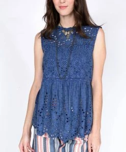 Ivy Jane Sleeveless Eyelet Top With Lace Insets Ladies
