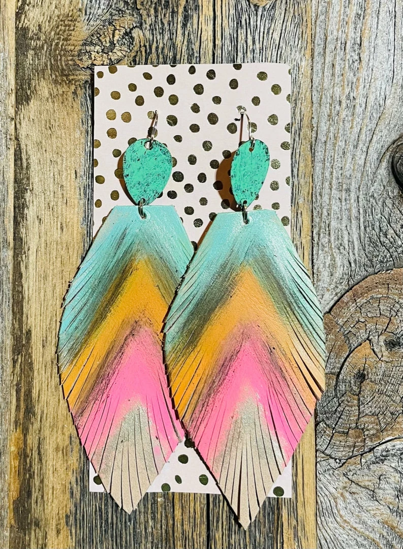 JJs Designs & Boutique Jewelry Hand Painted Leather Earrings