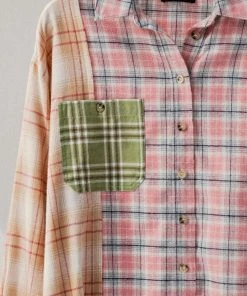 Trendnotes Jackets Plaid Patched Oversized Button Down Shirt