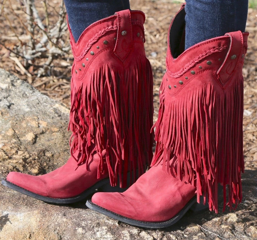 Liberty Black Red Fringe Boots