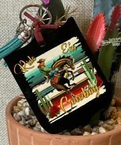 Rusty Arrow Designs Ride E'm Cowboy Rodeo Back Tag Key Chain