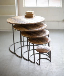 Kalalou Recycled Wood And Iron Round Display Tables