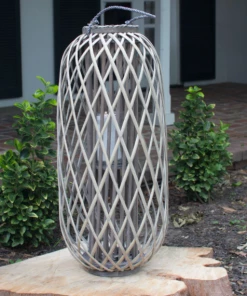 Kalalou Tall Grey Willow Lantern W/ Glass