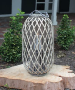 Kalalou Tall Grey Willow Lantern W/ Glass