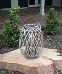 Kalalou Tall Grey Willow Lantern W/ Glass