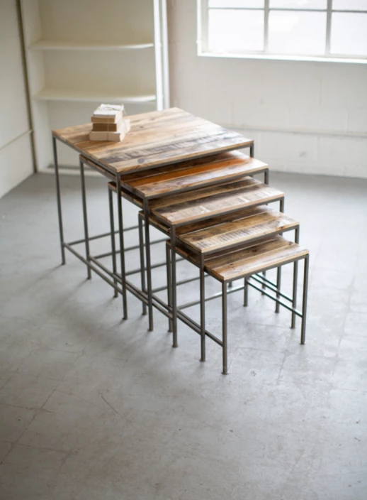 Kalalou Decor Recycled Wood And Iron Square Display Tables
