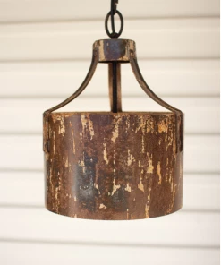 Kalalou Rustic Metal Cylinder Pendant Light Decor