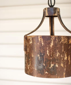 Kalalou Rustic Metal Cylinder Pendant Light Decor
