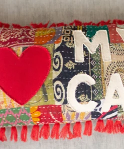 Kalalou Love My Cat Kantha Pillow