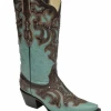 Corral Women's Turquoise Studded With Chocolate Overlay Snip Toe Boots - G1184 (PM)