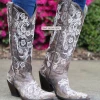 Boots Corral Brown White Full Stitch And Studs G1027 -(PM)