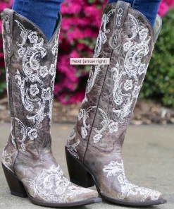 Boots Corral Brown White Full Stitch And Studs G1027 -(PM)