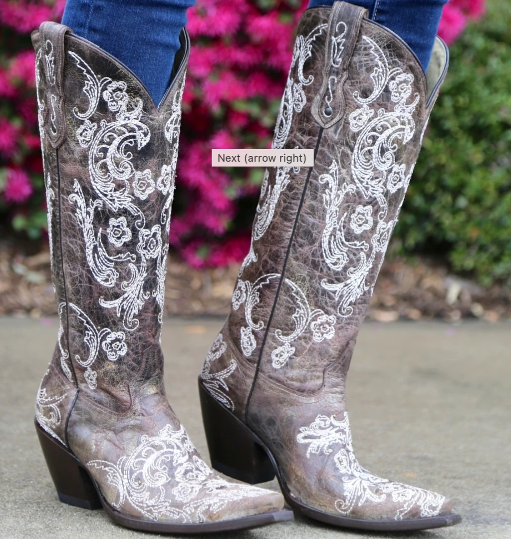 Boots Corral Brown White Full Stitch And Studs G1027 -(PM)