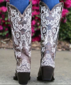 Boots Corral Brown White Full Stitch And Studs G1027 -(PM)