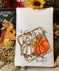 Rusty Arrow Designs Thankful Waffle Weave Tea Towel Decor