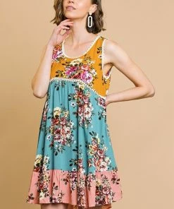 Umgee FLORAL MIXED PRINT DRESS