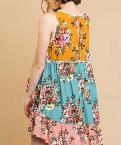 Umgee FLORAL MIXED PRINT DRESS