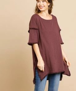 Umgee Ladies High Low Tunic W/Fringed Hems