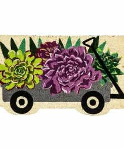 Evergreen Galvanized Wagon With Succulents Door Mat