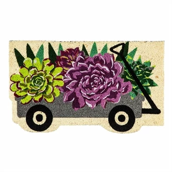 Evergreen Galvanized Wagon With Succulents Door Mat